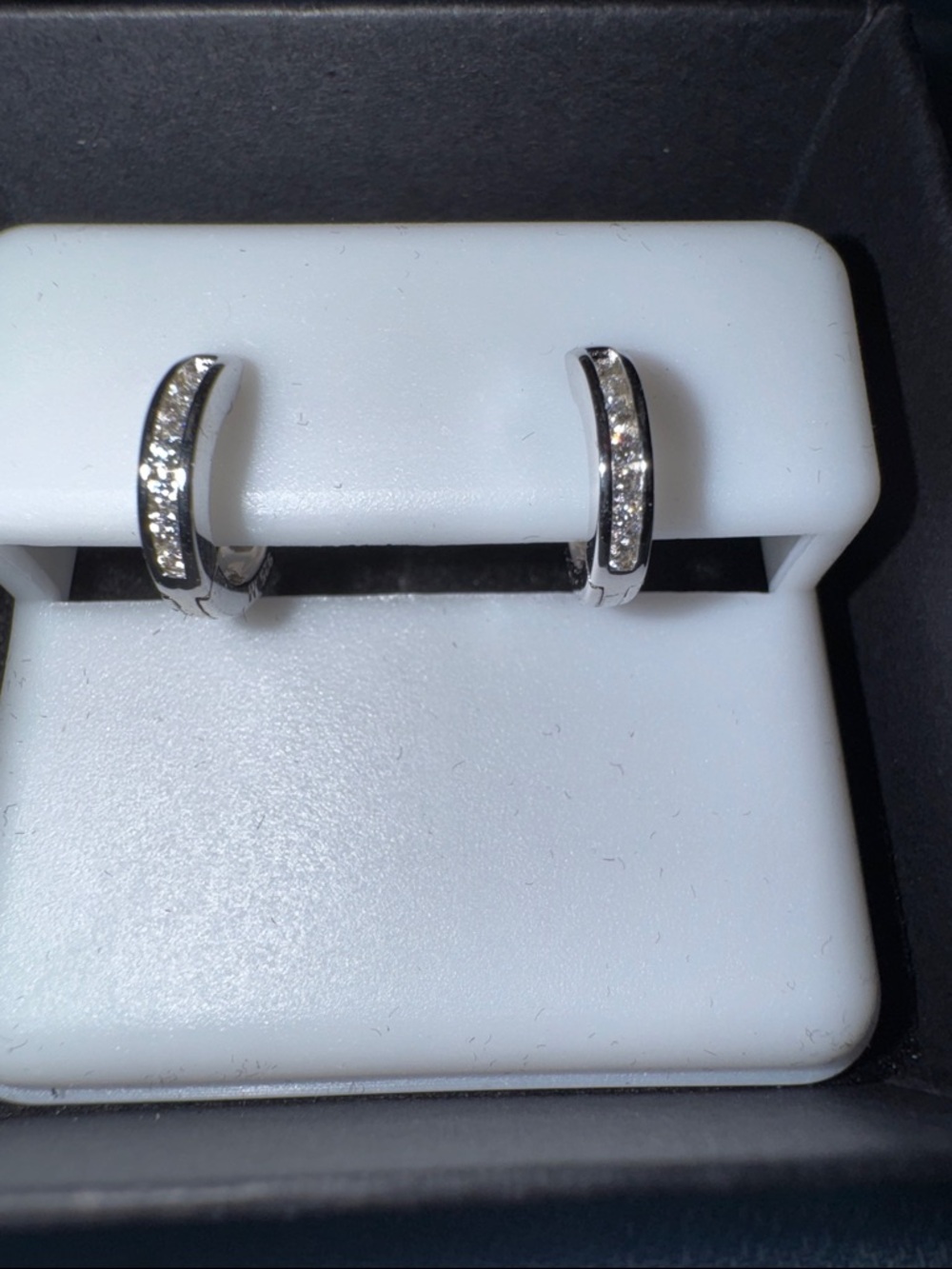 Sterling Silver Moissanite Huggie Hoop Earrings - White - Picture 1 of 2